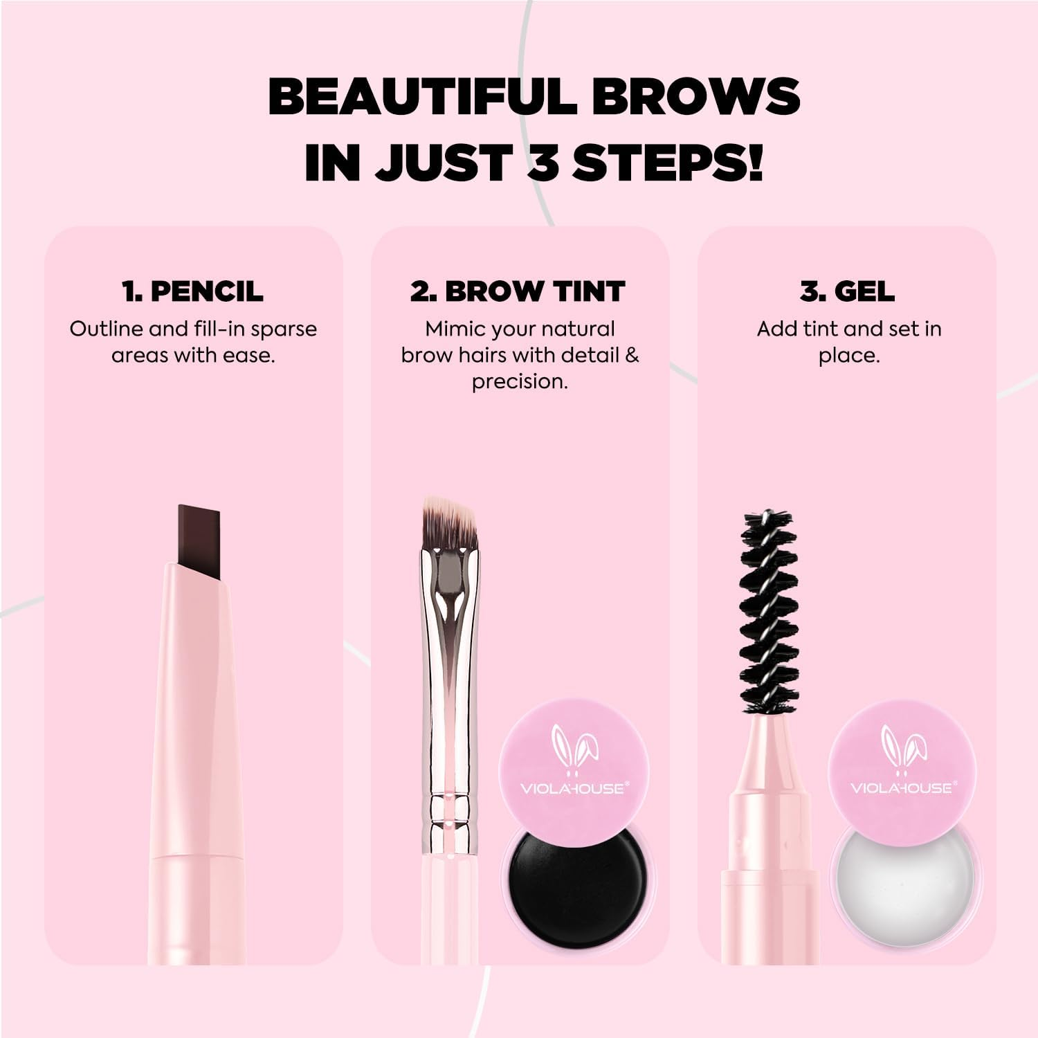 VIOLA HOUSE Eyebrow Gel Taming & Defining,Eyebrow Pomade+Eyebrow Pencil+Eyebrow Brush,Eyebrow Kit 4Pcs,Long Lasting,Creating Natural-Looking Brows（Black） image number 5