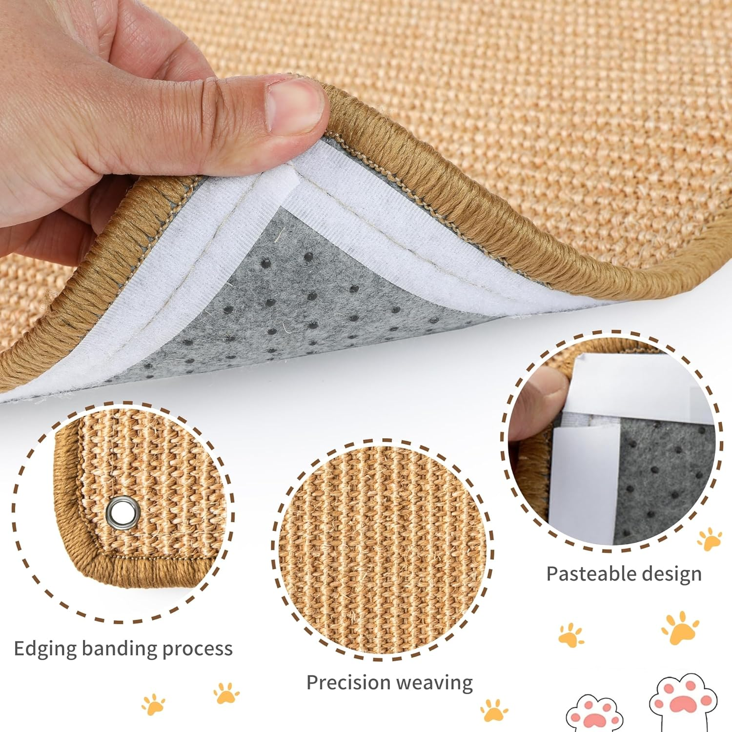 2-Piece Cat Scratching Mat Sisal Cat Scratching Mat for Cats with Adhesive Tape Cat Scratching Mat 50 &times; 25 Cm (Brown) image number 3