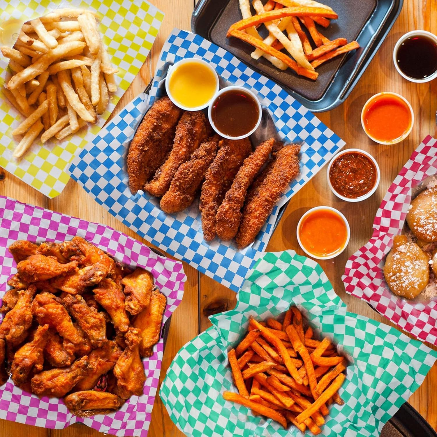 100 Pcs Checkered Food Grade Wrap Paper,Checkered Dry Waxed Deli Paper Sheets,Food Grade Wrap Paper Greaseproof Sandwich Wrap Paper,Baking Wrapping Paper Deli Paper for Sweets Cakes Cheese,Red image number 3