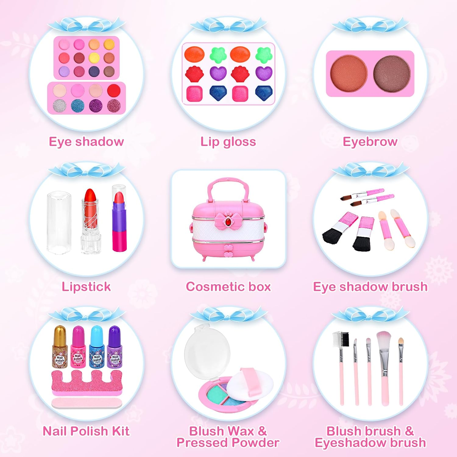 Kids Makeup Kit, Toys Kids Makeup Set for Girls, Washable Kids Make up Kit with Real Cosmetic Set Toys, Pretend Play Makeup Toys Gifts for Toddlers Kids Girls 3 4 5 6 7 8 Years Old image number 5