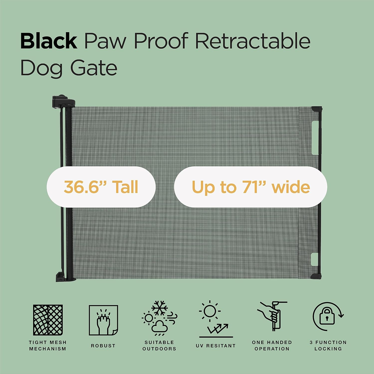 Hakuna Pets Indoor Outdoor Paw Proof Retractable Dog Gate, Extends 180Cm Wide X 93Cm Tall, Black image number 5
