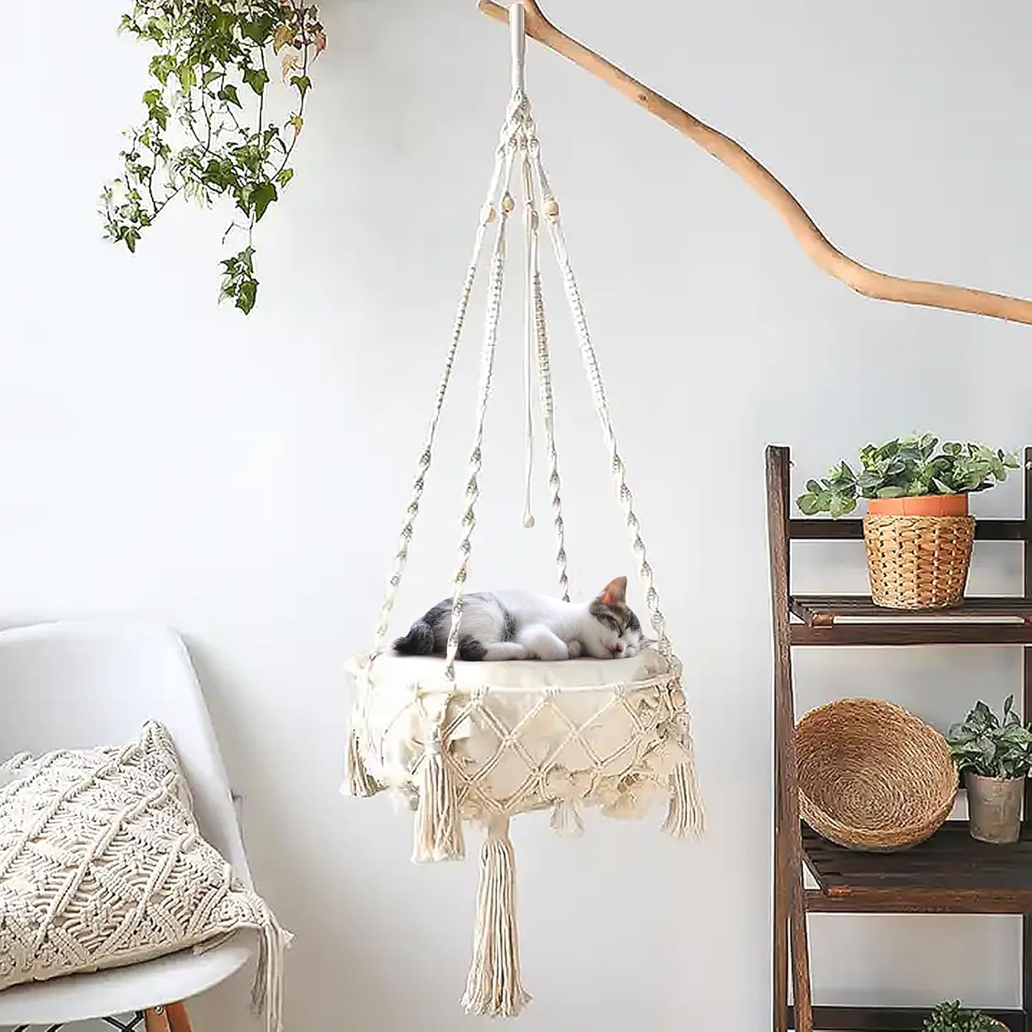 Cat Hammock Wall Mounted, Hand Woven Cat Hammock Bed, Macrame Hanging Wall Rope Cat Bed for Sleeping, Climbing (35 Cm) image number 1