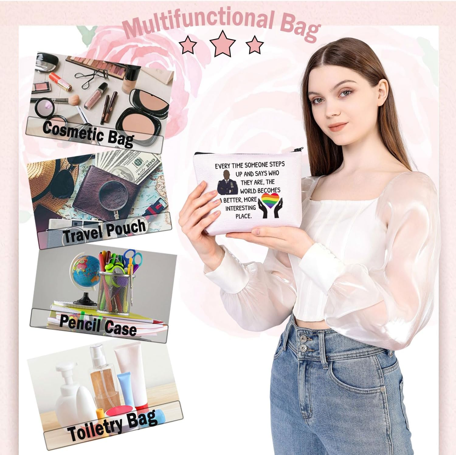 PLITI Brooklyn Makeup Bag Brooklyn Inspired Gift Nine-N Fan Gift Captain Bucky Inspired LGBTQ Gift 99TH TV Show Merchandise, Every Interesting Placeu, Fashion