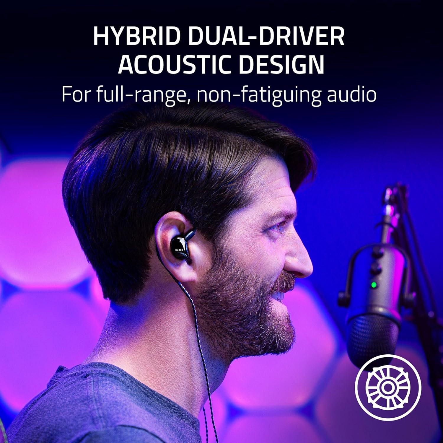 Razer Moray In-Ear Monitor for All-Day Streaming: Clear, Full-Range Audio - Comfortable Fit - Low Profile Design - Sound Isolating Earbuds - Detachable Over-Ear Wire - Custom Ear Tips & Case - Black image number 3