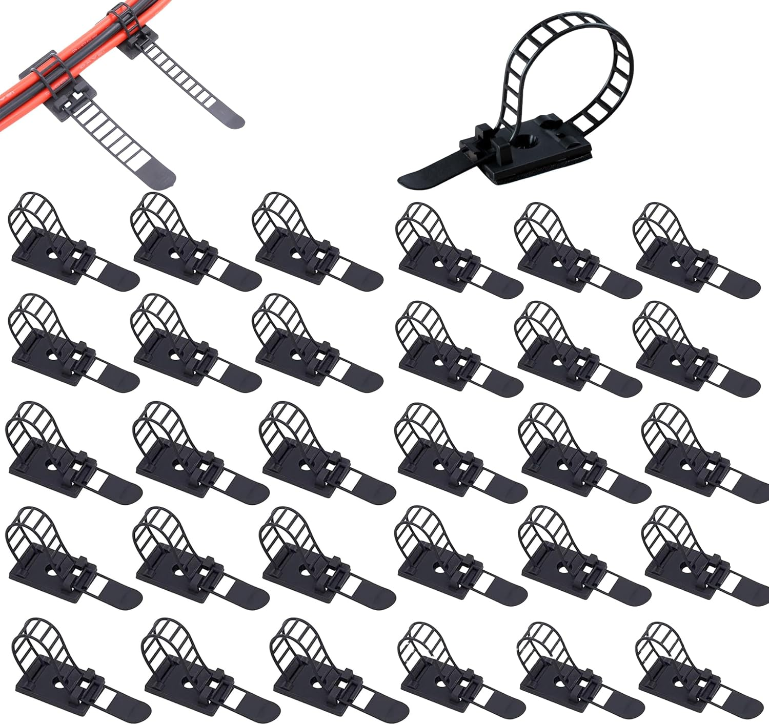 Clearhill 50Pcs 0.97In Width White Adjustable Self-Adhesive Cable Straps -Cord Clamps for Wire Management &ndash; Reusable Cable Ties for Home, Office, Car, and More