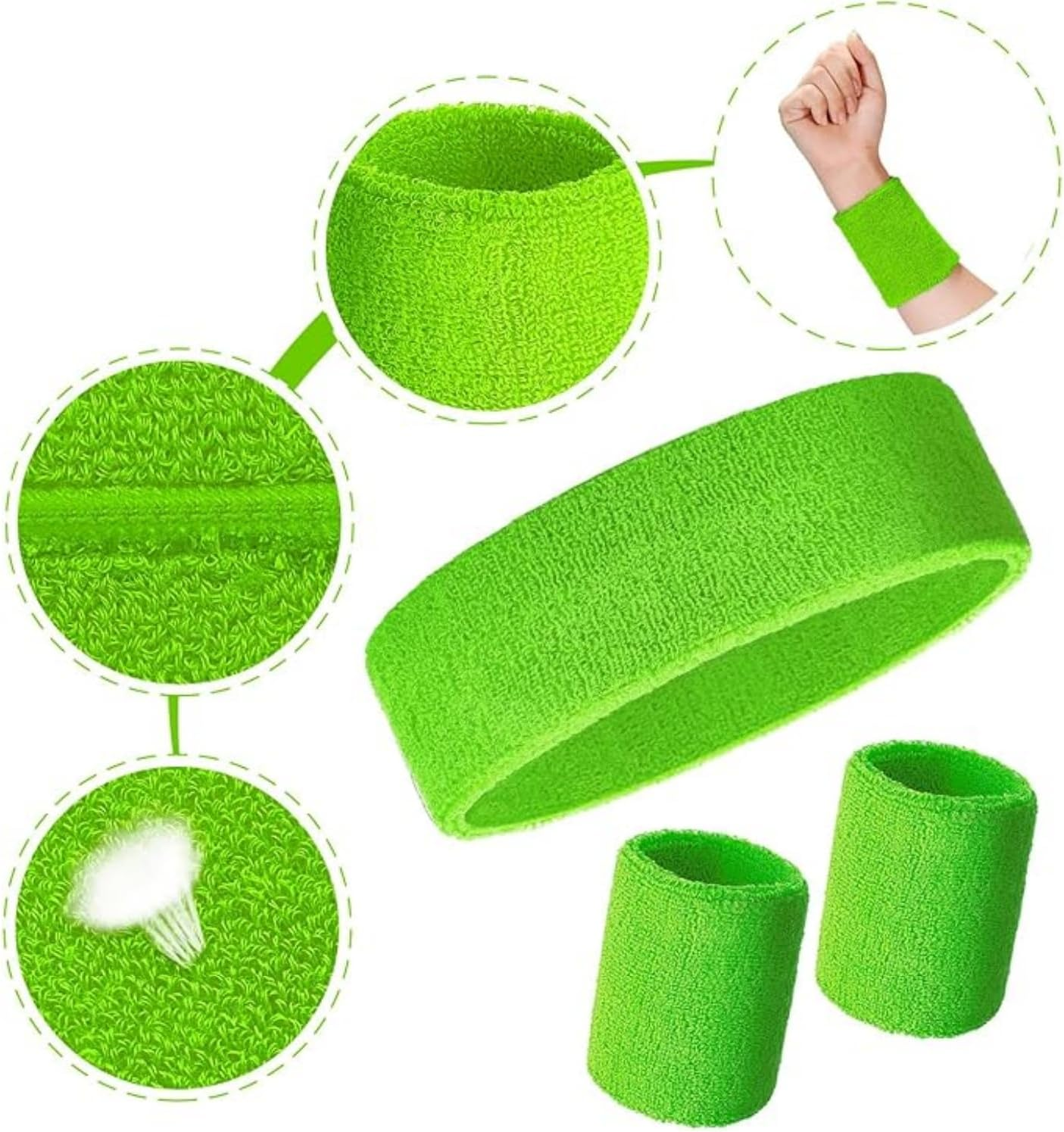 Shoyisenka 8 Sets of 80S Neon Sports Headband and Wrist Guard Sets - Unisex Fitness Headband and Sweat Band (8 Colors, Retro Style) image number 6