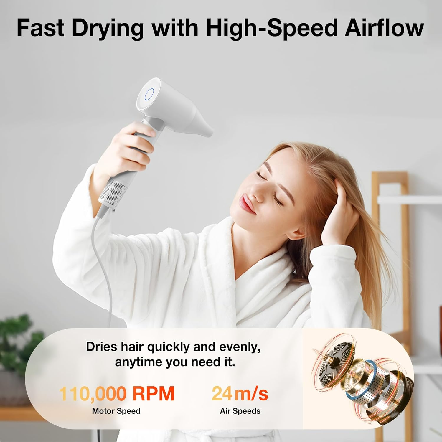 Lytify Lightweight Ionic Hair Dryer &ndash; Ultra-Quiet, Compact & Stylish Everyday Dryer for Smooth, Frizz-Free Hair, Quick-Dry Design with Magnetic Nozzle &ndash; Pearl White (AU Version) - White image number 4