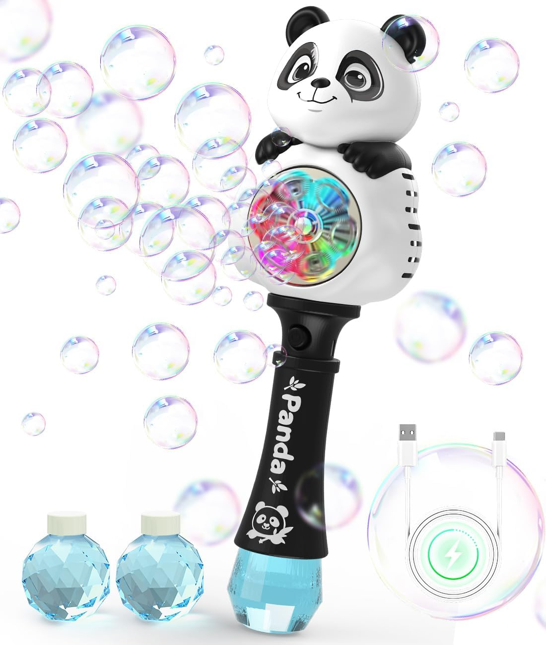 Rechargeable Bubble Machine - Bubble Wand for Kids with Colorful LED - Make Large Bubbles - Party Birthday Wedding Outdoor Toys Gifts for Toddlers Ages 3+ image number 2