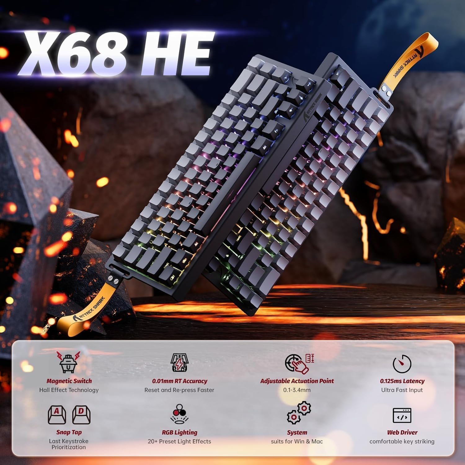 Attack Shark X68 HE Gaming Keyboard & R1 Mouse Combo,8Khz Magnetic Switch Keyboard, 16.8M RGB, Custom Actuation, 55G Ultra-Light Mouse with 18,000 DPI & Tri-Mode Connectivity for Esport Gamer-Gery image number 5