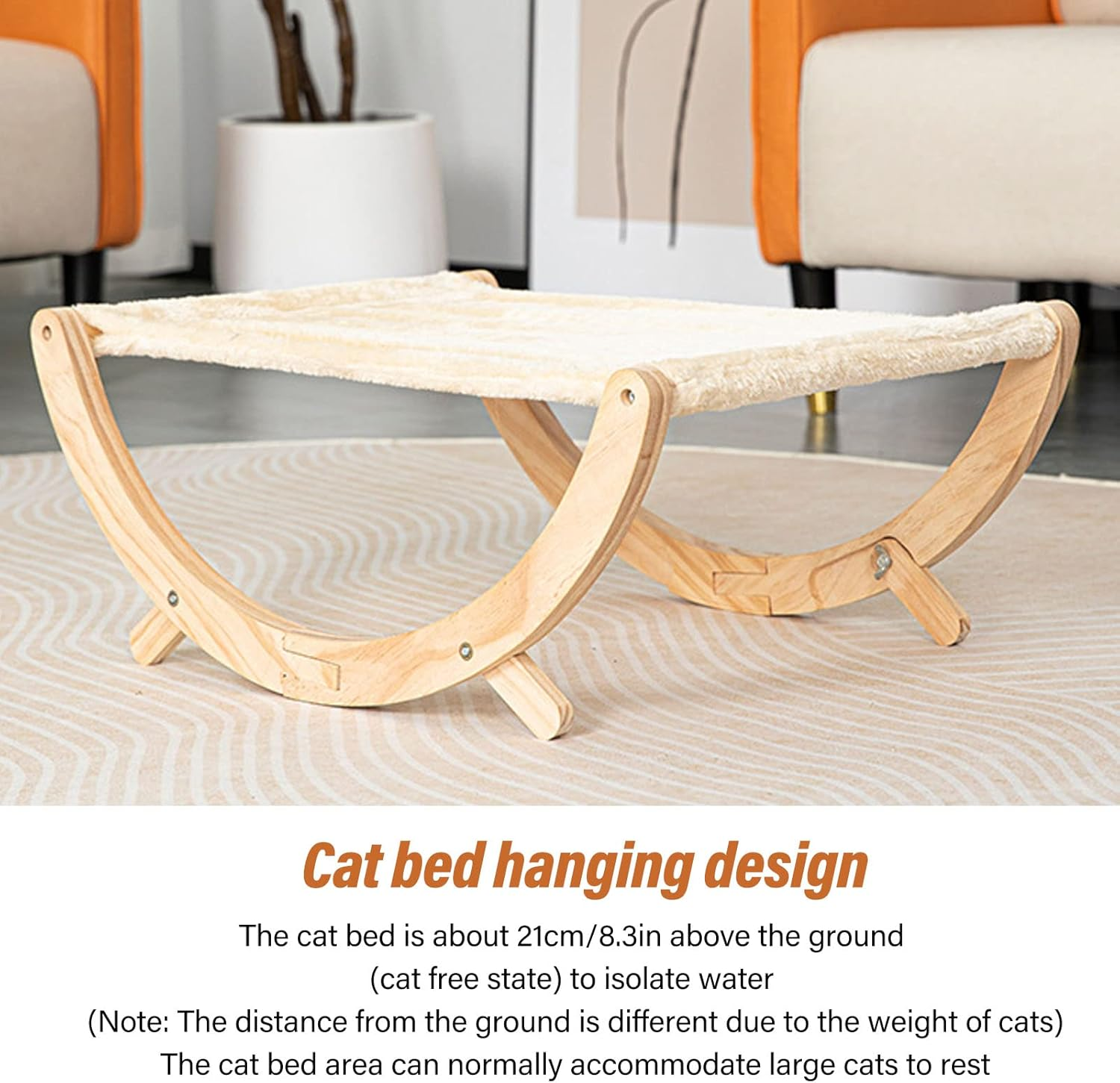 Elevated Cat Hammock Swing Bed,Wooden Cat Hammock Foldable Removable Breathable Slip Resistance Elevated All Seasons Cat Swing Bed for Cats Puppies image number 1