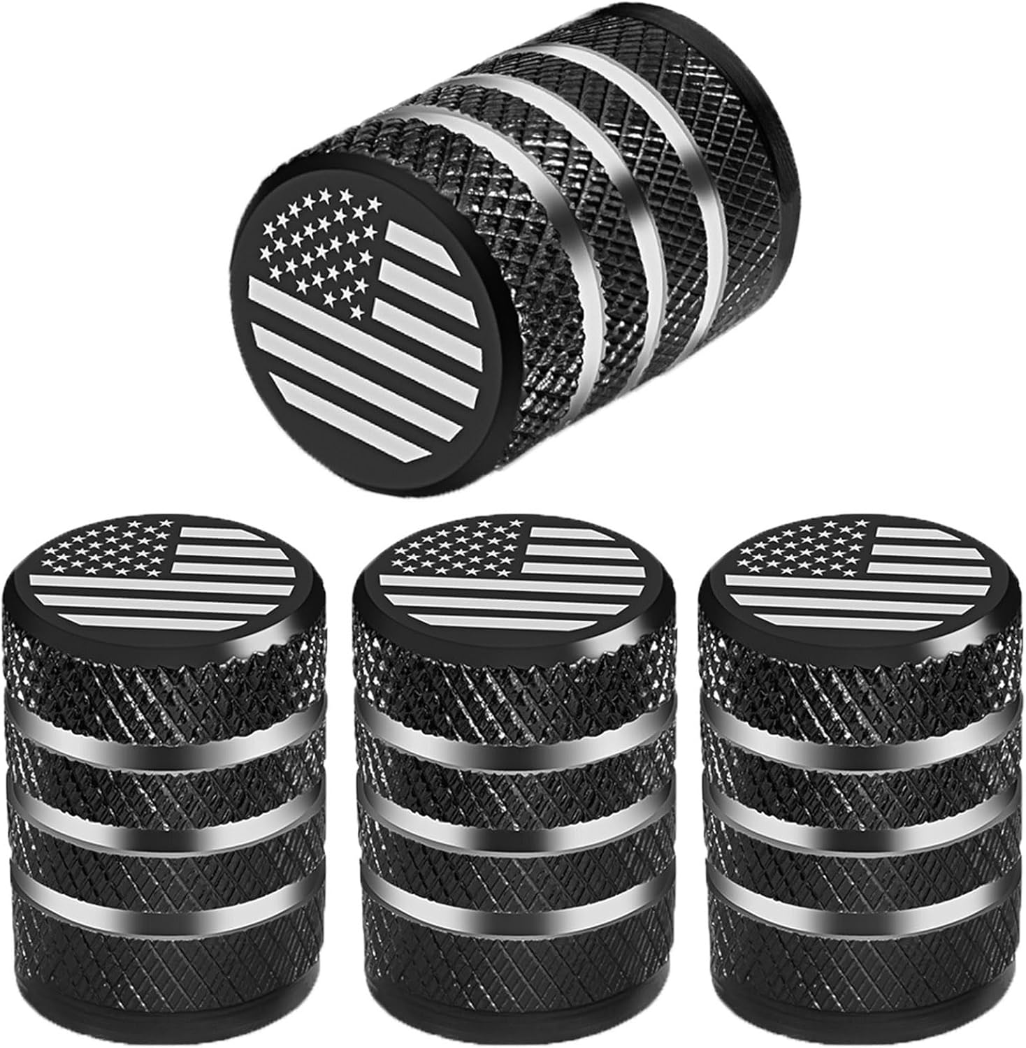 Blue Valve Stem Covers Aluminum Tire Valve Caps with Plastic Liner American Flag Valve Stem Caps, Corrosion Resistant, Universal for Car Truck Motorcycle Bike (4 Pack)