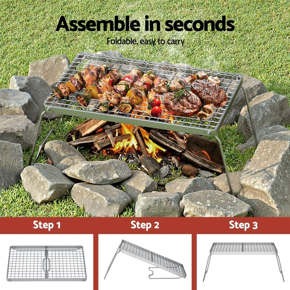 Grillz Portable Charcoal Grill, Foldable Camping BBQ Charcoal Grill Foldable Mesh Grills for Outdoor Cooking, Folding Grill Grate for Travel, Hiking, Picnic, 45Cm L X 23.5Cm W X 16.5Cm H image number 6