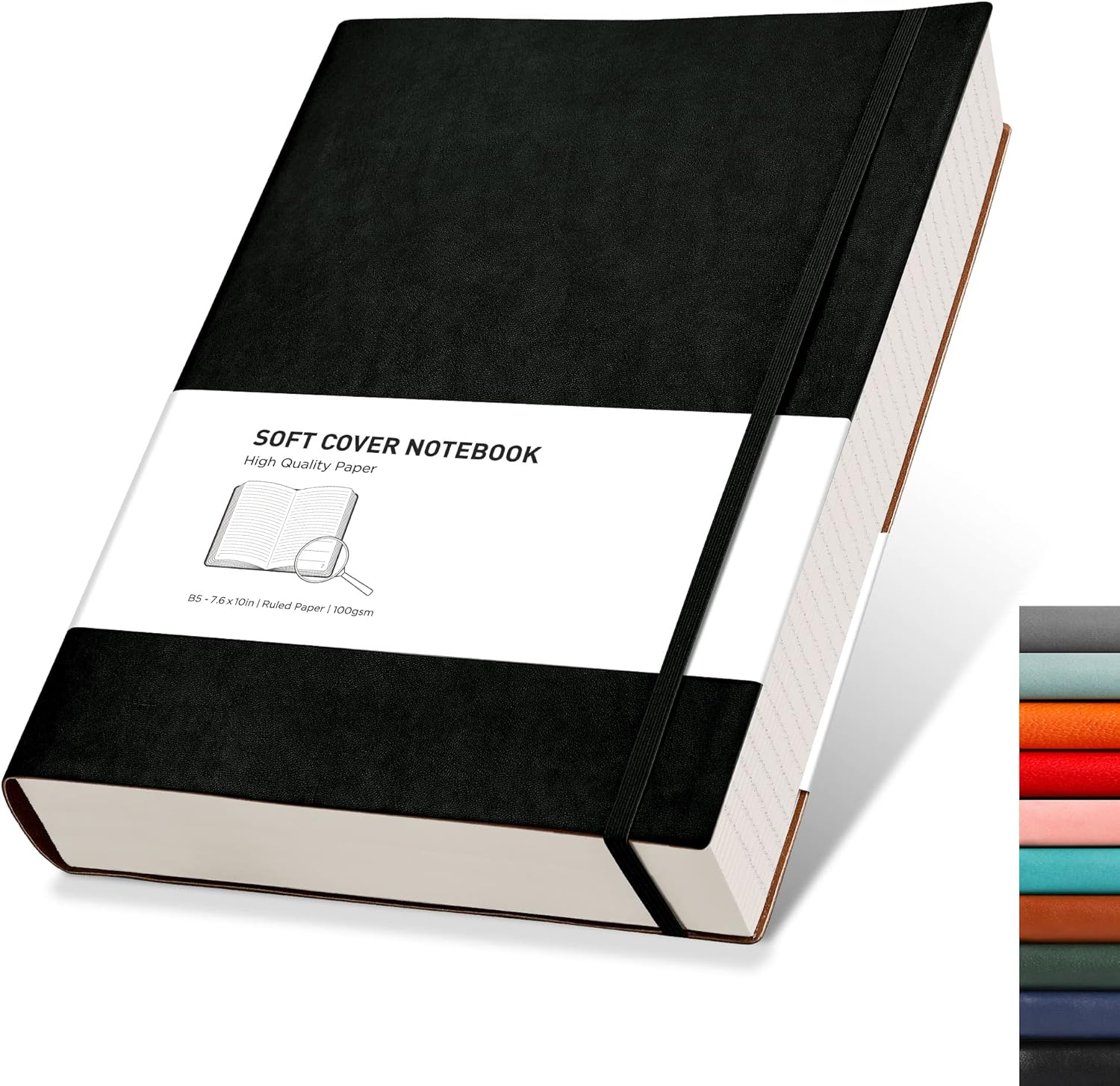 RETTACY Notebook B5 Lined - Thick Diary with 320 Numbered Pages, 1 Back Pocket and High-Quality Soft Cover for Women and Men in the Office or School, 19 X 25 Cm - Cyan