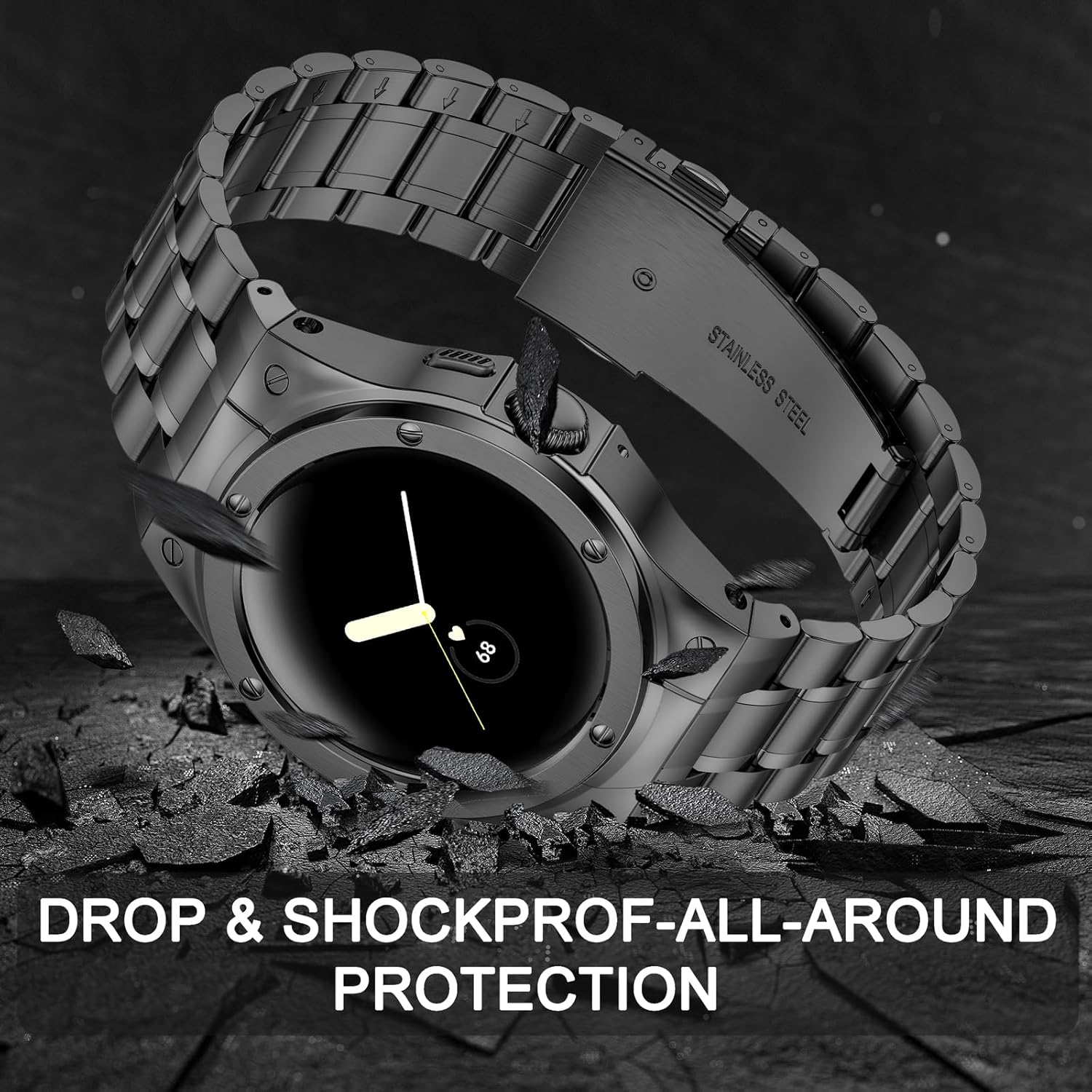 SUPLINK Stainless Steel Case with Bracelet Compatible with Google Pixel Watch 2 Bracelet Google Pixel Watch Bracelet Men, Metal Replacement Bands for Google Pixel Watch 2/1 Case (Black) image number 6