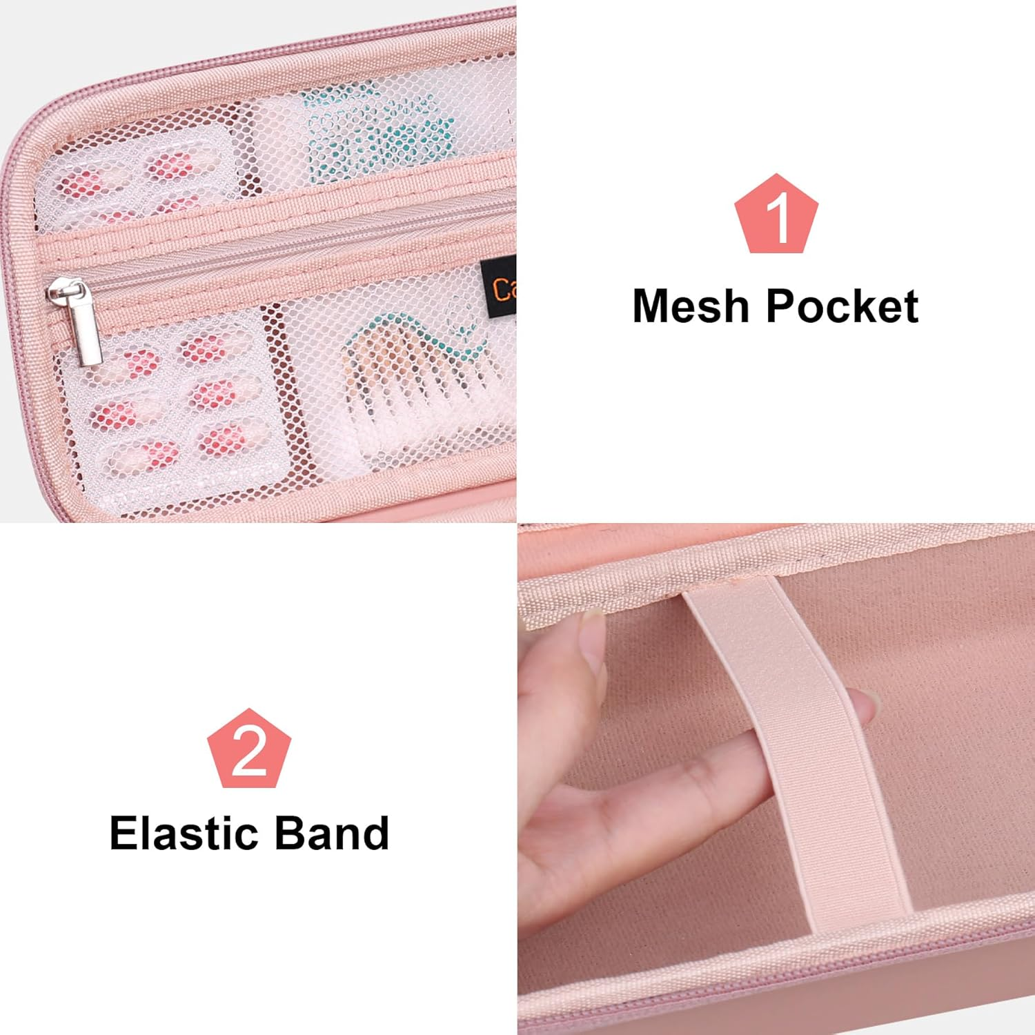 Canboc Carrying Case for Asthma Inhaler, Handheld Spacer for Adults and Kids, Mask, Inhaler Spacer Bag with Removable Shoulder Strap, Mesh Pocket Fit Medicine or Essentials, Rose Gold (Case Only) image number 3