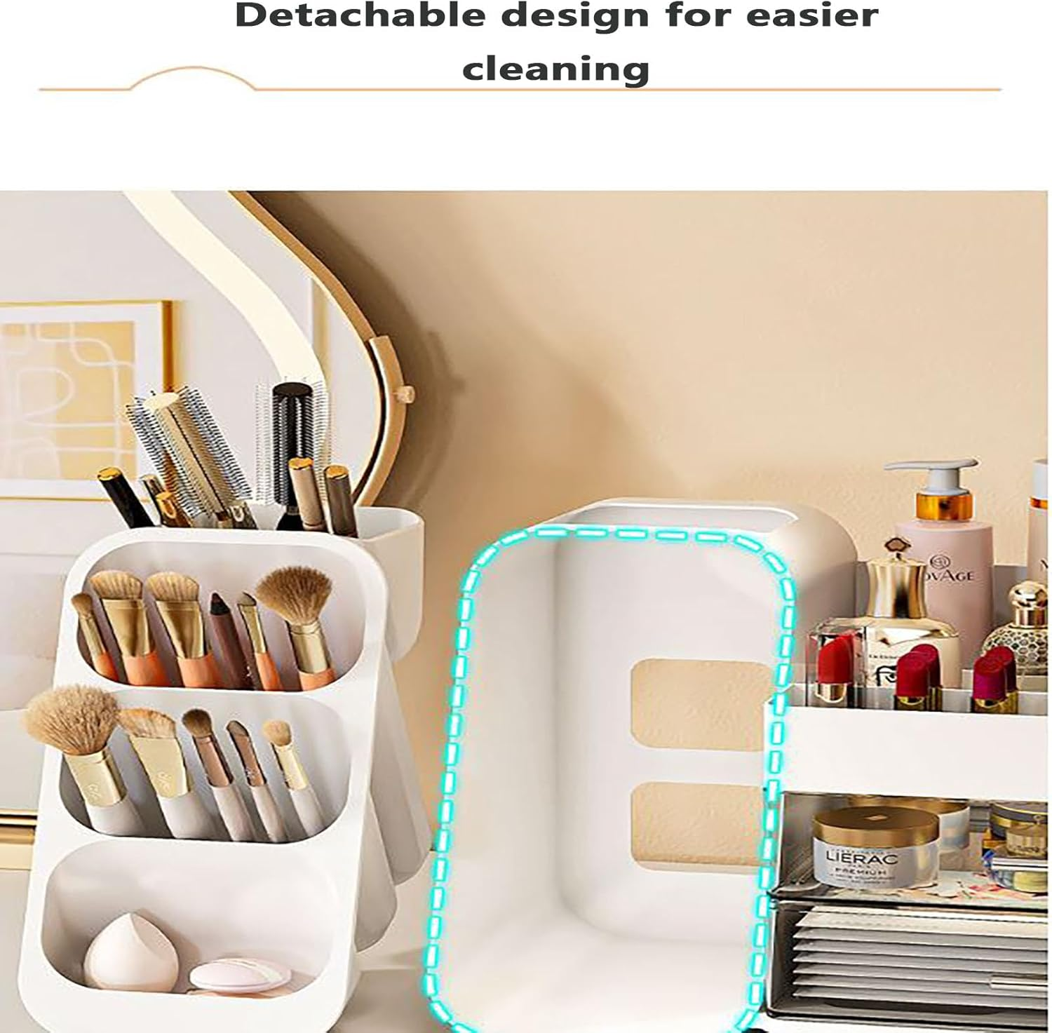 SYGELER Makeup Organizer with Drawers, Brush Holder, Desk Cosmetics Organizer with Large Capacity, Cosmetic Display Case for Make Up, Eyeshadow, Lotions, Lipstick, Beauty Essential image number 6