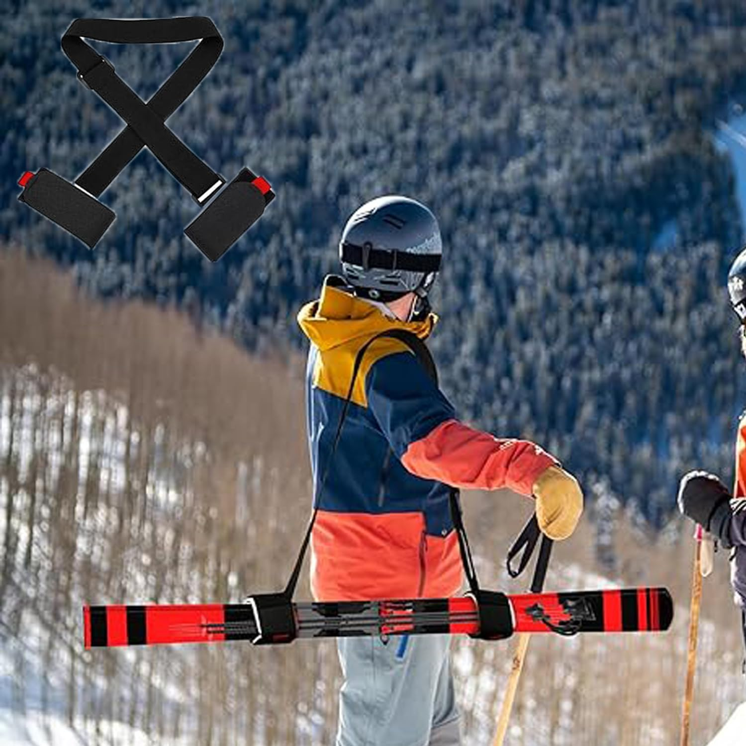 WEZCHUGHAOL 2 Pack Ski & Pole Carrier Straps - Adjustable Shoulder Strap with Cushioned Fastener Tape for Easy Transport | Durable Ski Equipment Accessories for Men Women image number 3