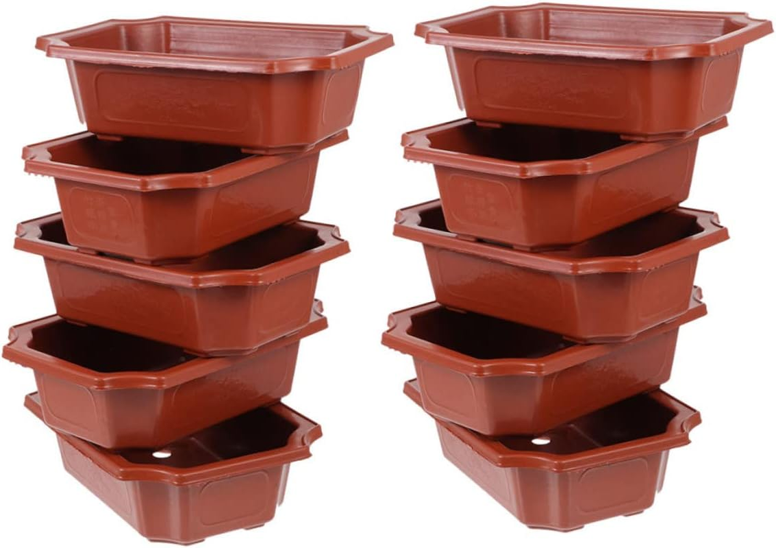 Toddmomy 10Pcs Vintage Style Red Plastic Bonsai Pots Capacity Rectangular Flower Planters with Drainage Mesh for Garden Succulent Indoor Outdoor Plant Growing image number 5