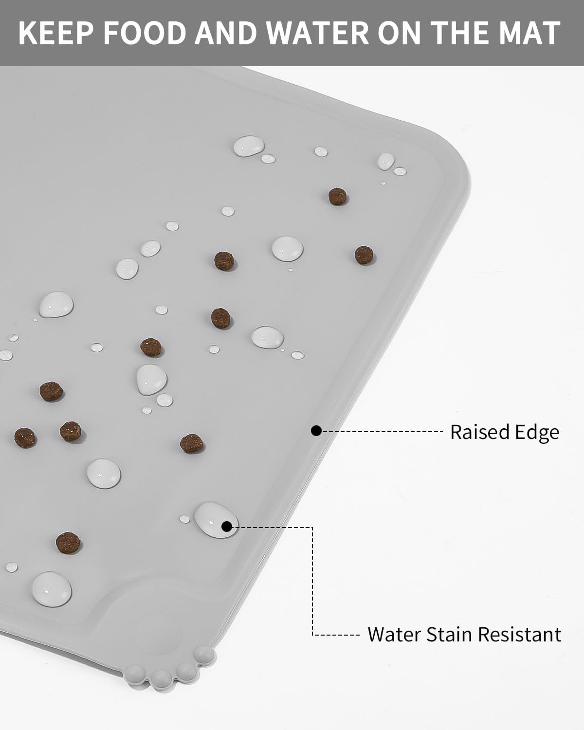 Set of 2 Bowl Mat for Dogs and Cats, 48 X 30 Cm (Black and Grey), Waterproof and Non-Slip Silicone Feeding Mat, Feeding Mat, Non-Slip Pet Feeding Mat for Feeding Bowls Placemats image number 5