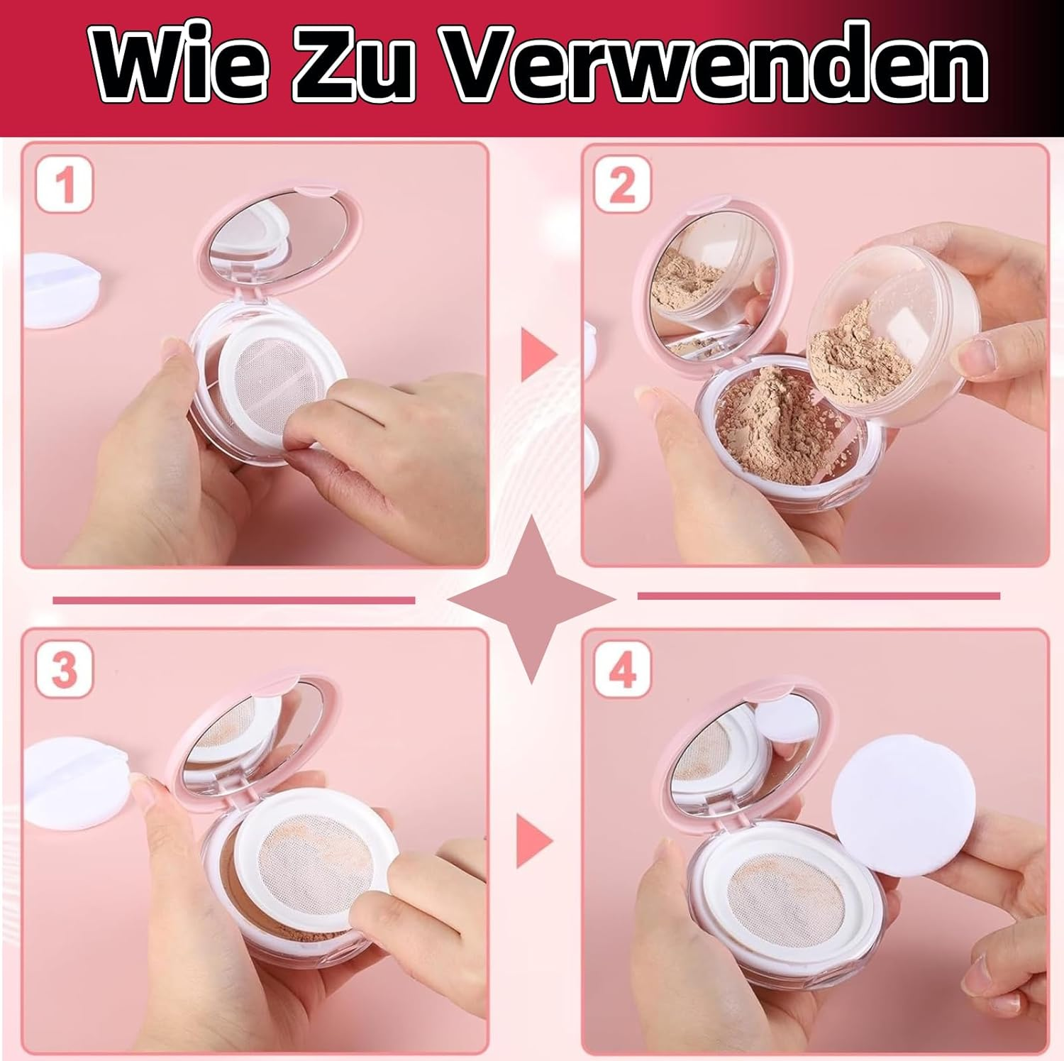 Cushion Foundation Powder Box with Tassel 3 G - 5 G Empty Refillable Loose Powder Box Portable Loose Powder Container with Powder Puff Mirror Plastic Empty Travel Loose for DIY Bb/Cc Cream Liquid image number 4