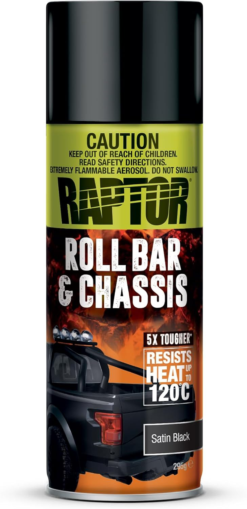 Raptor Roll Bar & Chassis, Roll Bar & Chassis, 1K Paint Spray Can, Heat Resistant up to 120&deg;C, Protection against Impact, Abrasion, UV Radiation & Corrosion (Satin Black / Black Satin Matt - 366 Ml)