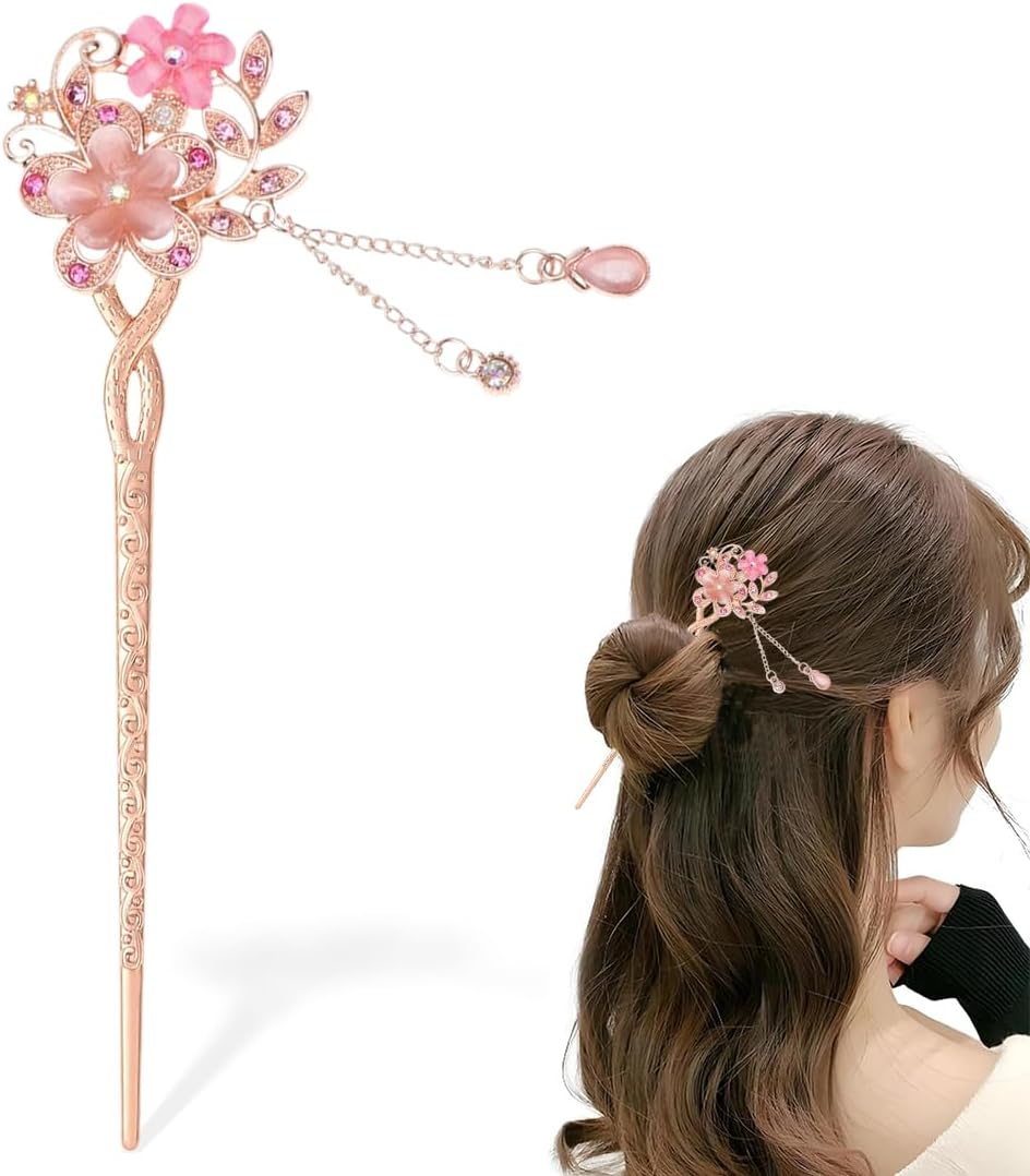 MIRKUZI Hair Clips 1 Piece Vintage Hair Pin Opal Flowers Hairpin Hair Accessories Chinese Hairpin Old Fashioned Hairpin Ancient Hairpin image number 1