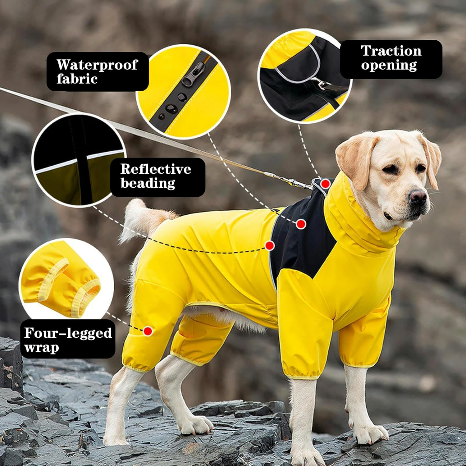 IUOUTG Dog Raincoat Waterproof Dog Rain Coats for Extra Large Dogs Lightweight Dog Rain Jacket Adjustable 4 Legs Pet Poncho with Reflective Strip for Pets Rain Clothes Apparel image number 4