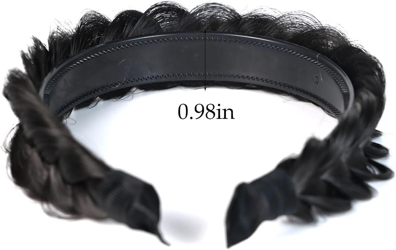 TOECWEGR Braided Headband Withtooth Wide Braid Messy Hair Hoop Womenfashion Hair Accessories (Dark Brown Black 2A) image number 2