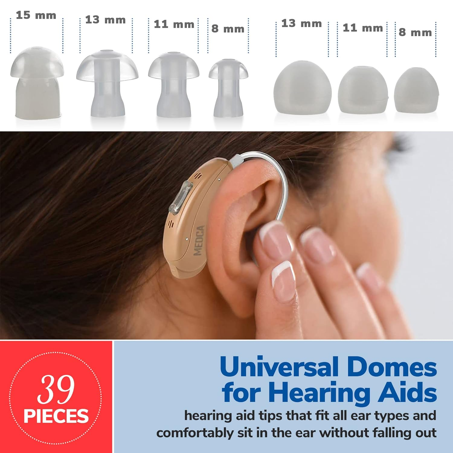 Hearing Aid Domes - (39 Pcs) Universal Domes for Hearing Aids - Sizes Small, Medium, Large & X-Large Earbud Replacements and BTE Hearing Sound Amplifiers image number 5