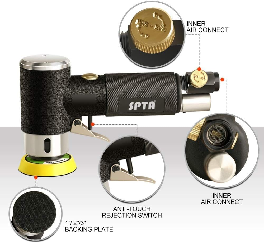 SPTA Air Sander Polisher, 25Mm/50Mm/80Mm Random Orbit Sander Polisher Sets with Polishing Pads & Buffing Pads for Car Detailing Polishing image number 5