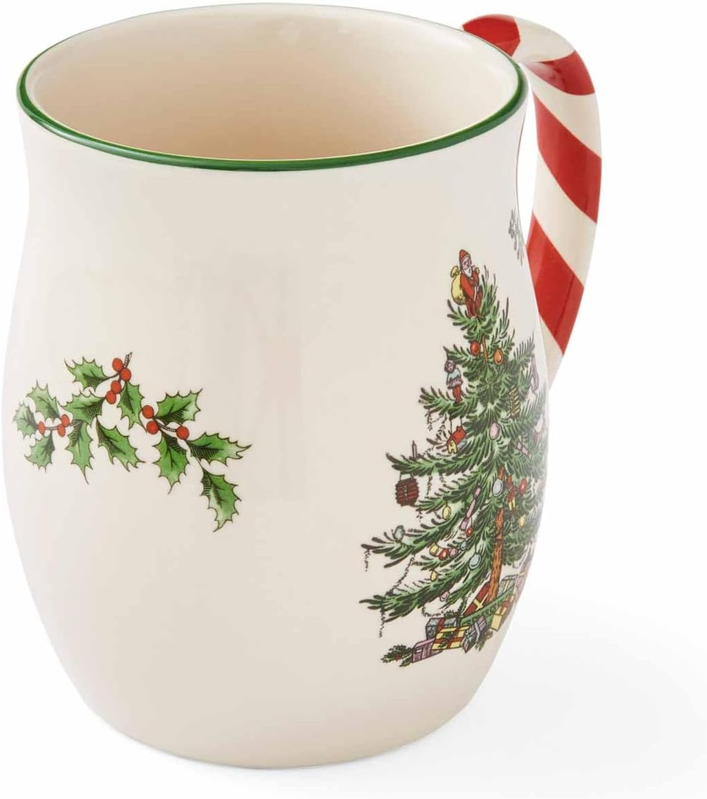 Spode Christmas Tree Mugs with Peppermint Handles Set of 4