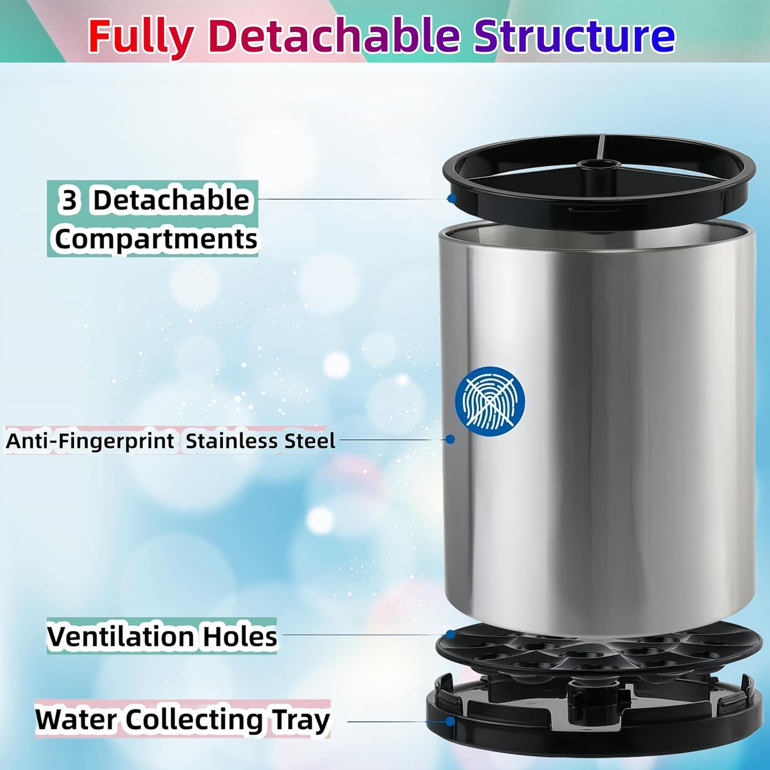 LIBODOUR Kitchen Utensil Holder Extra Large 360&deg; Rotating for Counter Organizer Stainless Steel Storage Cooking Silverware Caddy Flatware 3 Compartment Flatware Spoon Spatula Lazy Susan （Silvery） image number 5