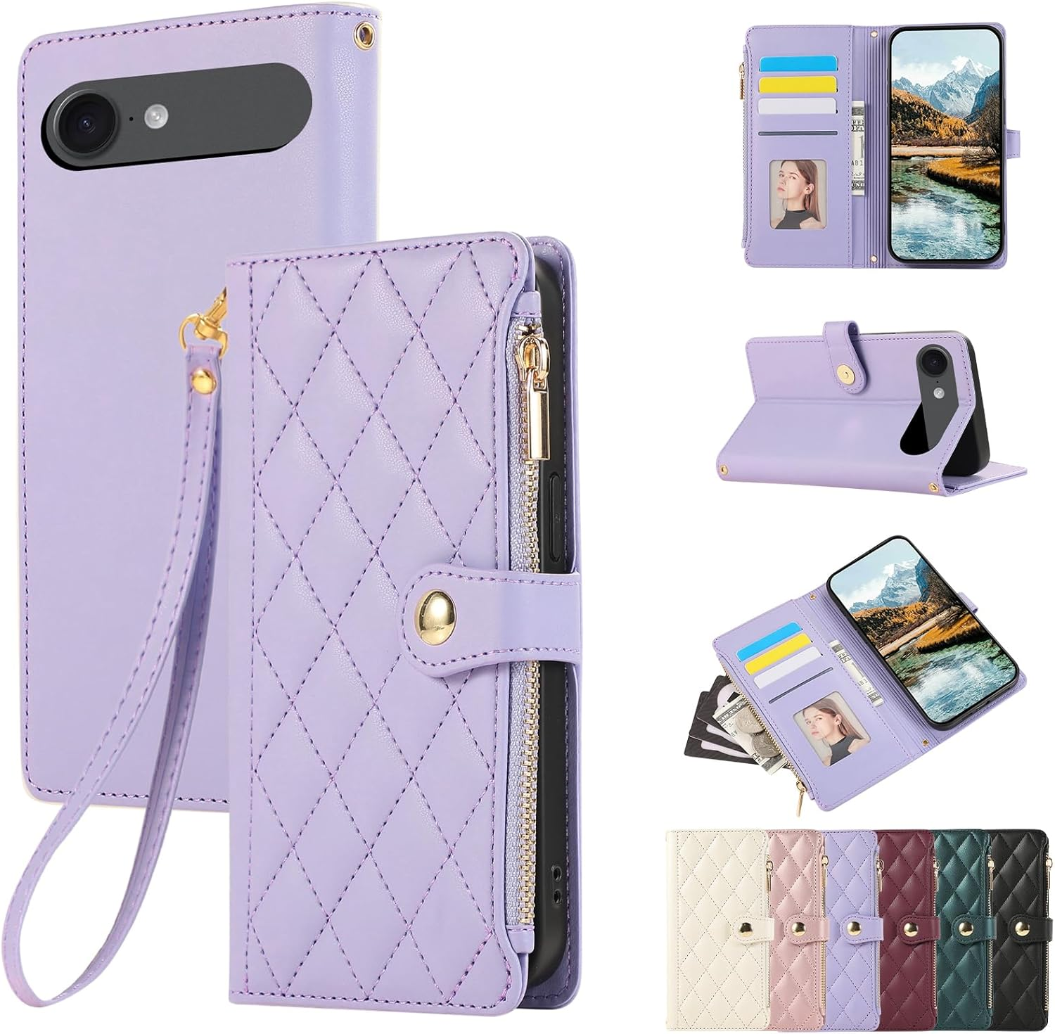 Vaitasy Compatible with Mobile Phone Case Iphone 15 Pro Zip Case Business PU Leather Flip Case for Iphone 15 Pro Protective Case with Card Slot Stand White