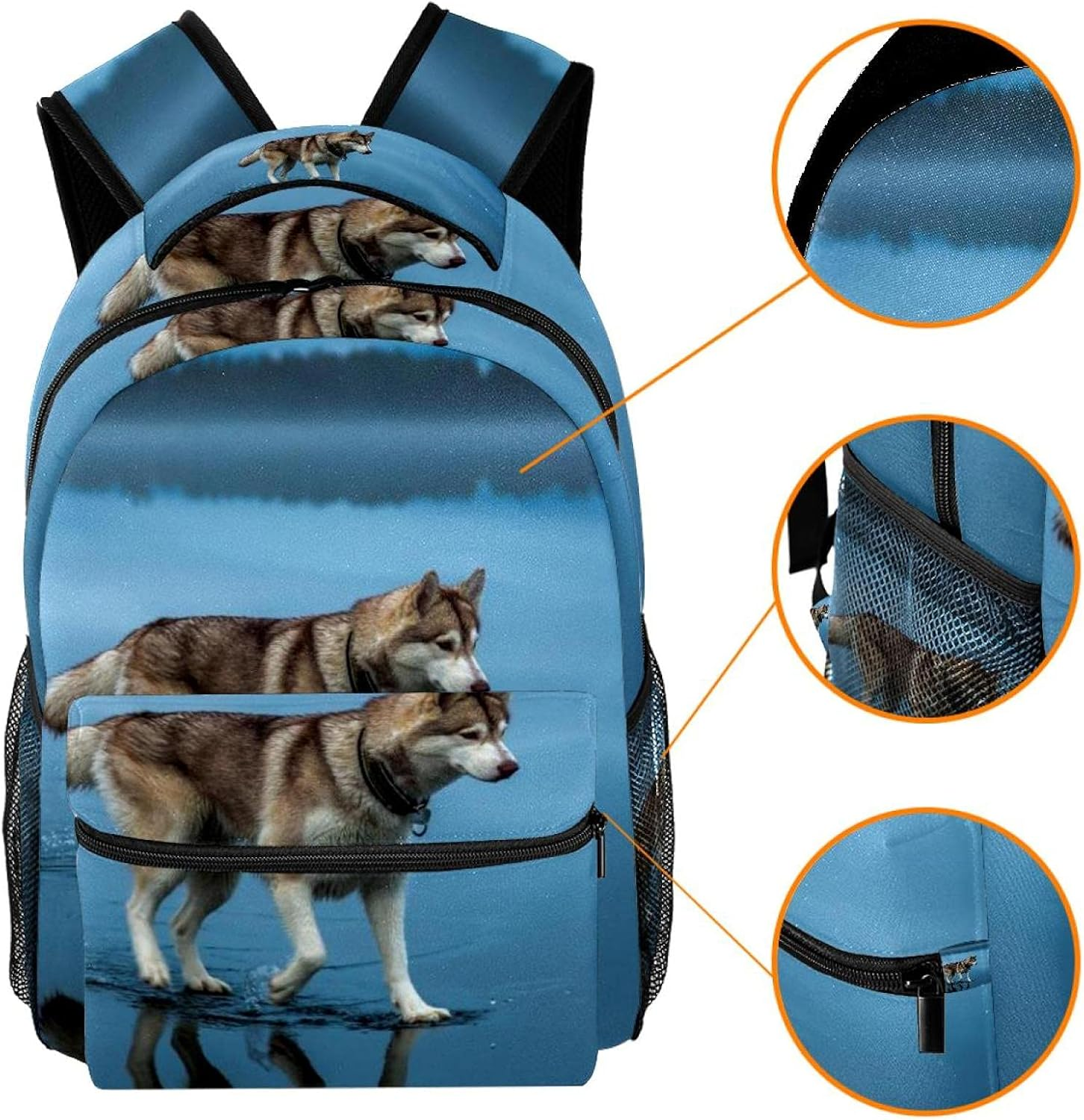 Husky Walks on Water Backpack Students Shoulder Bags Travel Bag College School Tote Backpacks image number 3