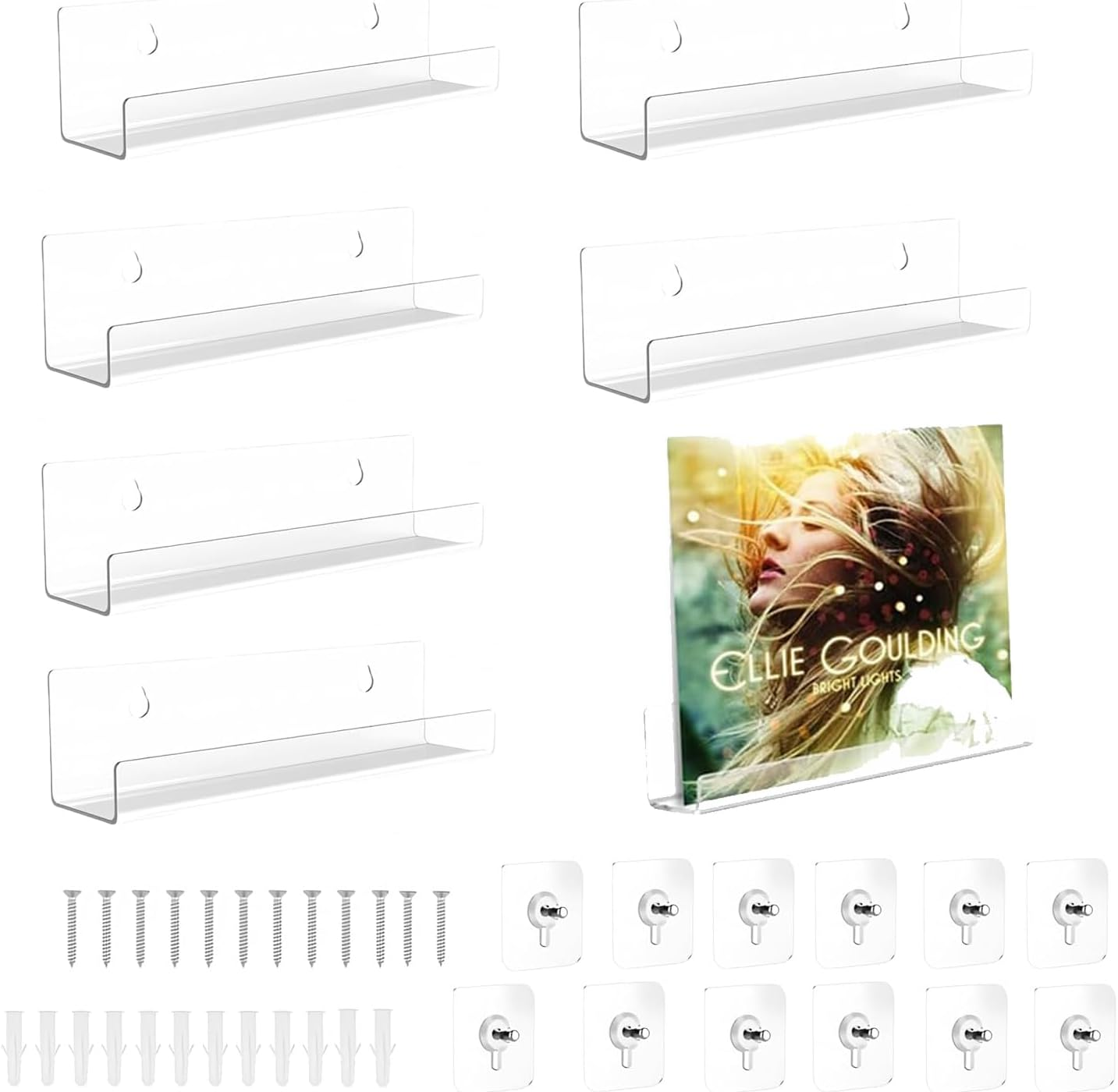 Xinghonyac 6 Sets Vinyl Record Shelf Wall Mount, 7 Inch Clear Acrylic Album Record Holder Display, CD Rack, Record Wall Display Rack, Children'S Bookshelf, Magazine Rack, Picture Wall Shelf