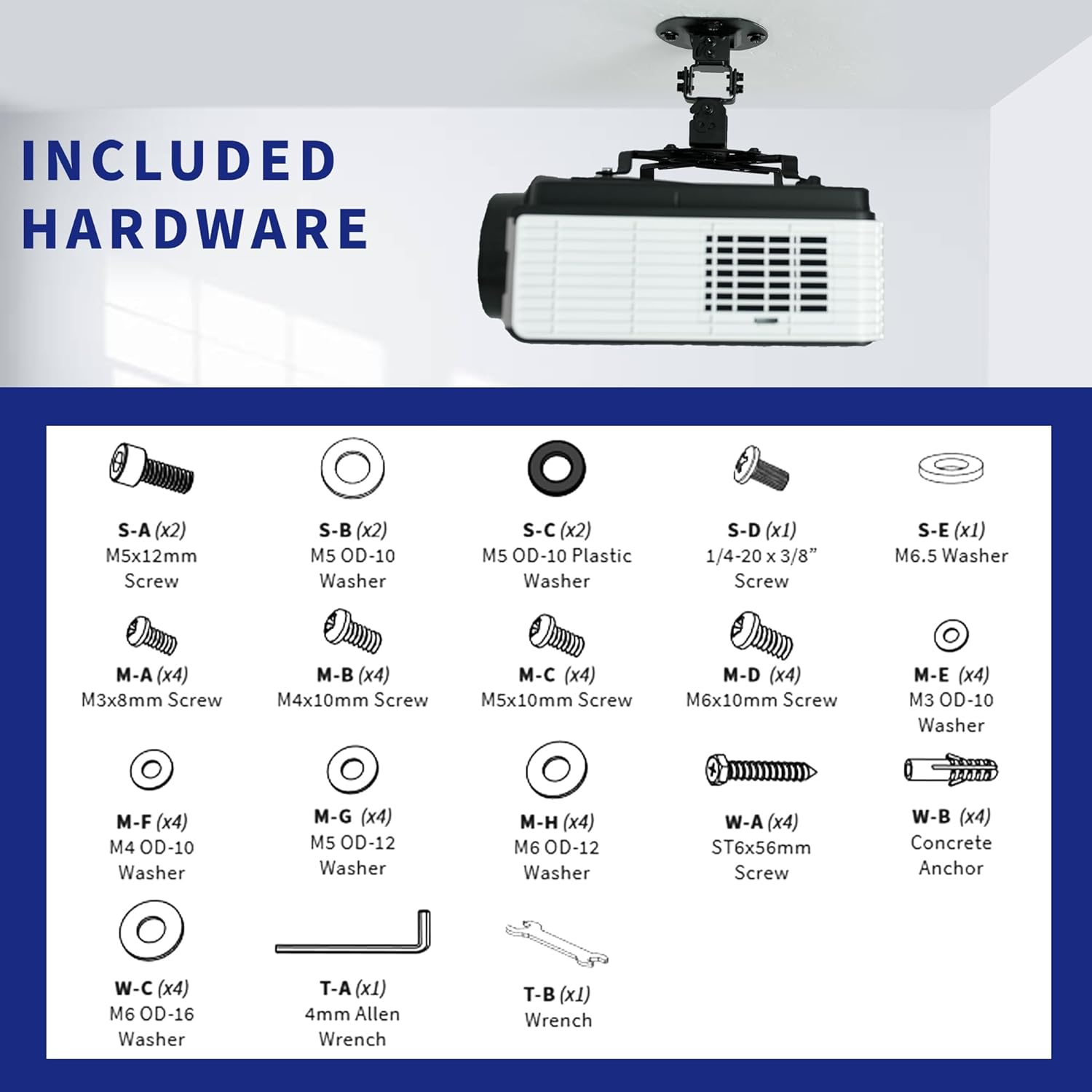 VIVO Universal Adjustable Black Ceiling Projector, Projection Mount Extending Arms (Mount-Vp01B)