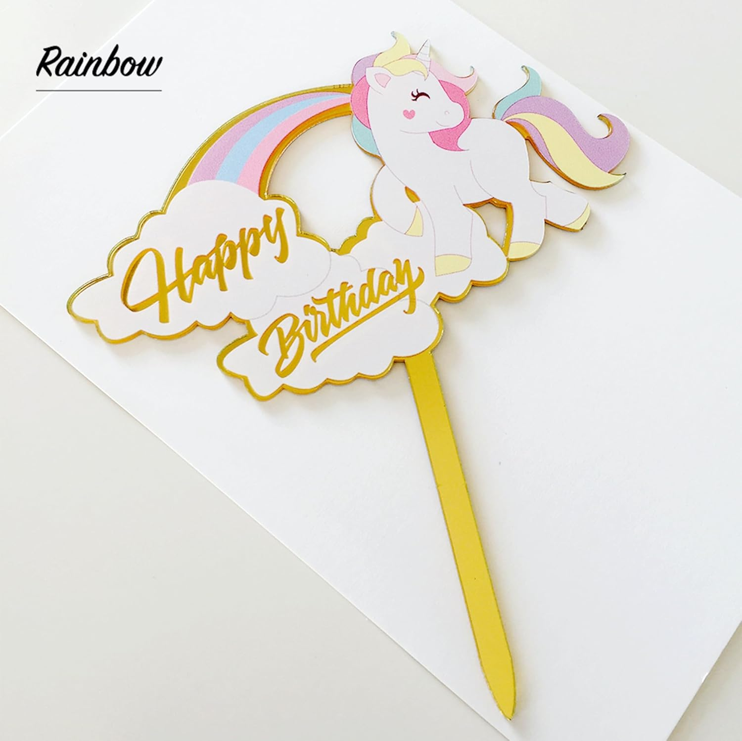 Happy Birthday Cake Topper, Happy Birthday Cake Bunting Decor,Birthday Party Decoration Supplies，Photo Booth Props (Rainbow, Multicolour) image number 5