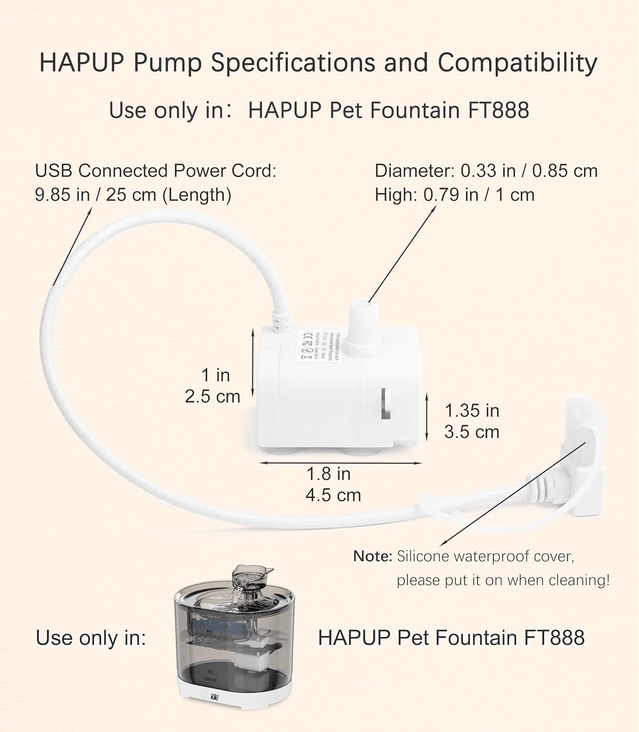 Original HAPUP Cat Fountain Silent Replacement Pump DC5V Only Compatible with HAPUP Wireless Cat Water Fountain Battery Operated ASIN:B0CBX24SY7 image number 1