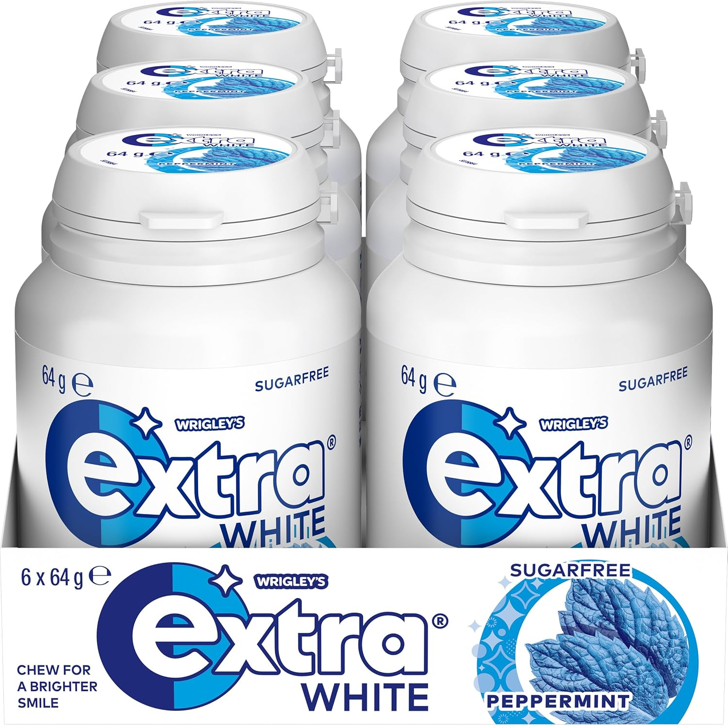 Extra White Peppermint, Sugar Free Chewing Gum, 64G Bottle (Case of 6) image number 1
