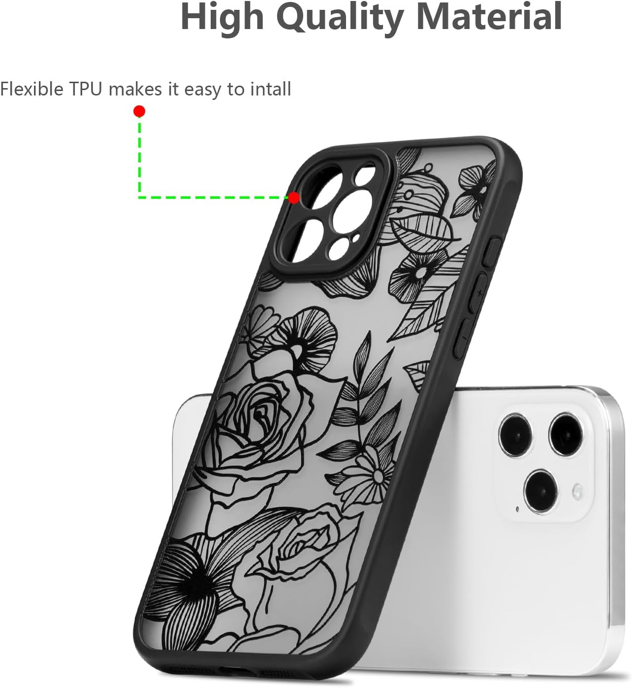 XIZYO for Iphone 16 Pro Case, Floral Rose Cute Phone Case for Women Girls Aesthetic Pattern Print Slim TPU Bumper Shockproof Protective Cover for Iphone 16 Pro 6.3 Inch, Black image number 6