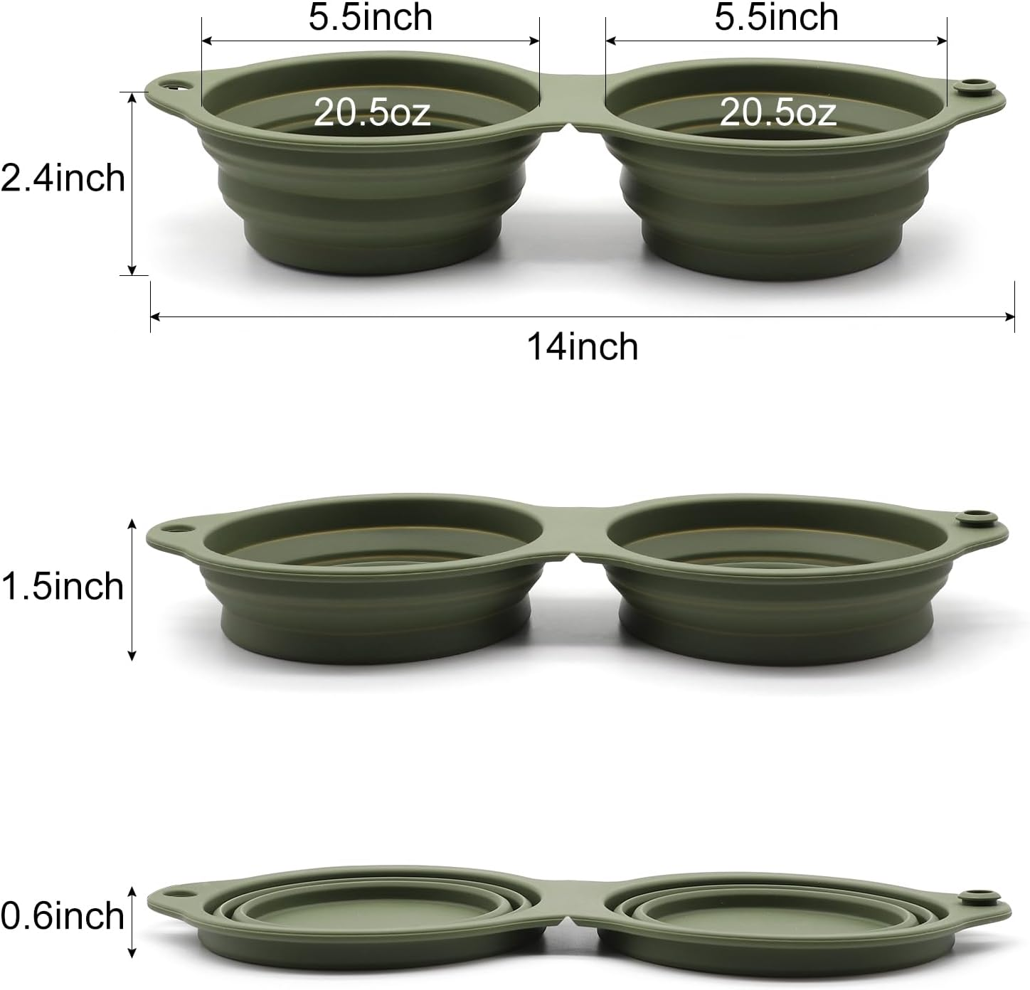 SLSON Dog Bowls Foldable Integrated Travel Bowl without Plastic Rim 2 in 1 Pet Food Bowl for Hiking Camping Green image number 3