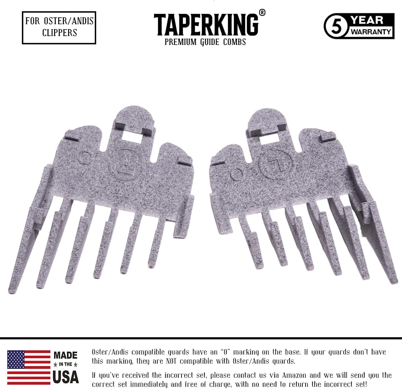 Taper King Clipper Guide Combs - Fool Proof Tapers & Fades at Home! Granite (#0 to #3) - Compatible with Oster/Andis Clippers! image number 1