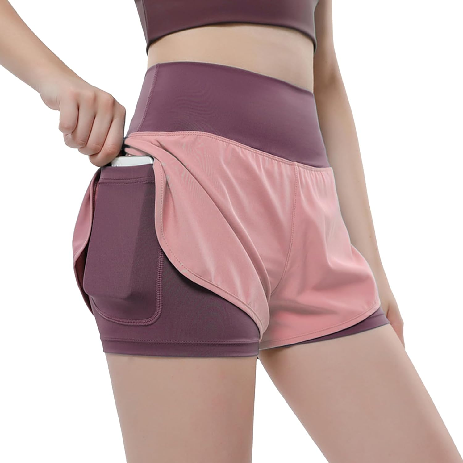 2-In-1 Sports Shorts for Women, Running Shorts Women Short with Pocket, Elastic Short Sports Pants for Women for Fitness, Jogging, Yoga