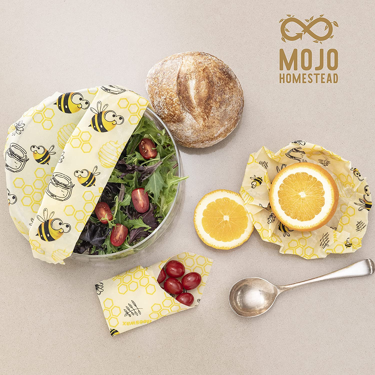 Beekeeper and Australian Farmer Approved Organic Reusable 3 Pack Beeswax Food Wraps by Mojo Homestead - Eco-Friendly, Zero-Waste, Biodegradable, Easy Clean, Keeps Food Fresh, No Plastics, FDA Approved image number 3