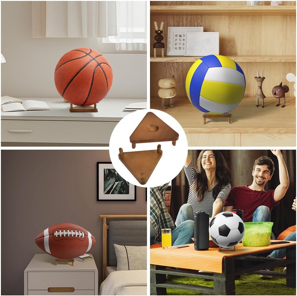 Zoyiancy 2Pcs Wooden Ball Display Stand,Wall Mount Ball Holder Stand, Ball Display Storage Rack for Football Basketball Volleyball Rugby Soccer Sport Ball (Brown) image number 2