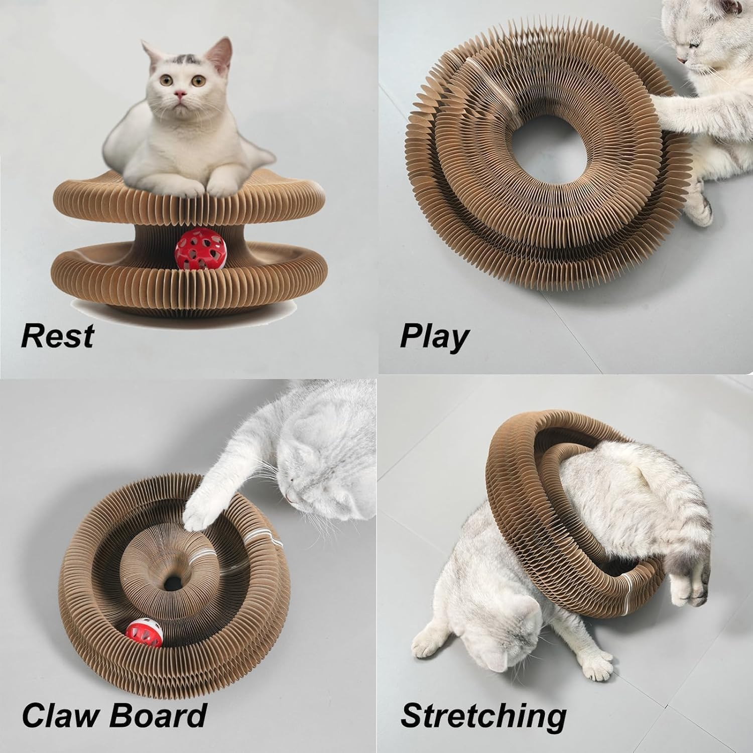 Mumoo Bear Foldable Cat Scratcher Toy with Ball Track, Kitten Curl Toy Interactive Accordion-Style Scratching Pad, Corrugated Paper,Magic Organ Cats Scratcher Board image number 5