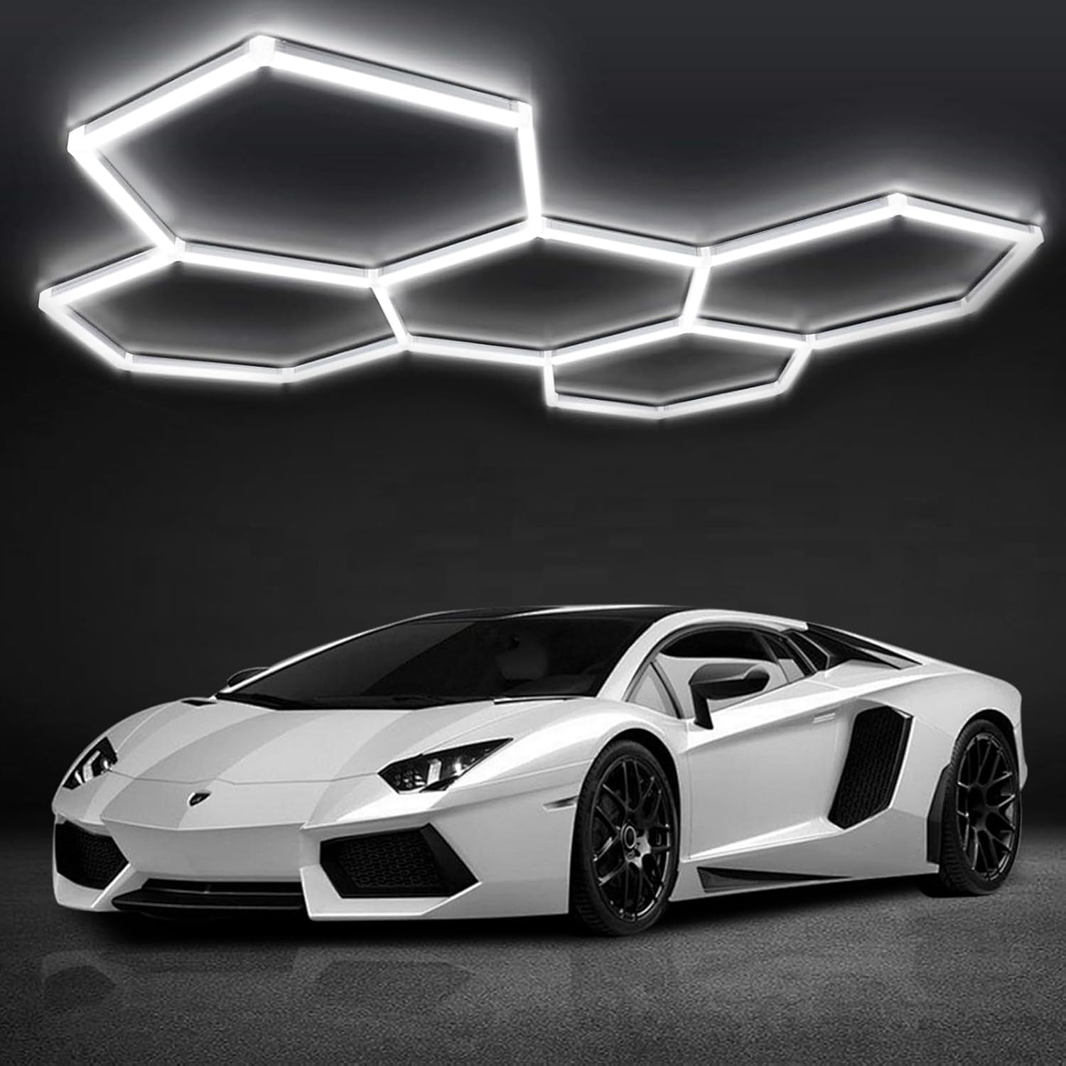 DIKHEE Hexagon LED Garage Light 192W Super Bright Car Detailing Ceiling LED Shop Light for Warehouse Workshop Gym Basement Car Care Wash Room(5Hex) image number 1