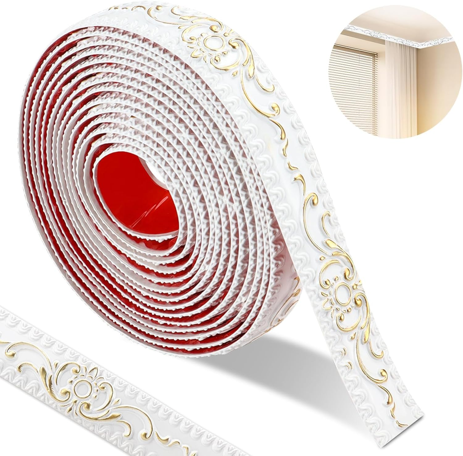 300*3.6Cm Wallpaper Borders Self-Adhesive,3D Vintage Pattern Coving for Ceilings, Flexible Moulding Trim Waterproof, Peel and Stick Wall Border for Mirror Frame， Home Decoration（White-Silver Pattern）