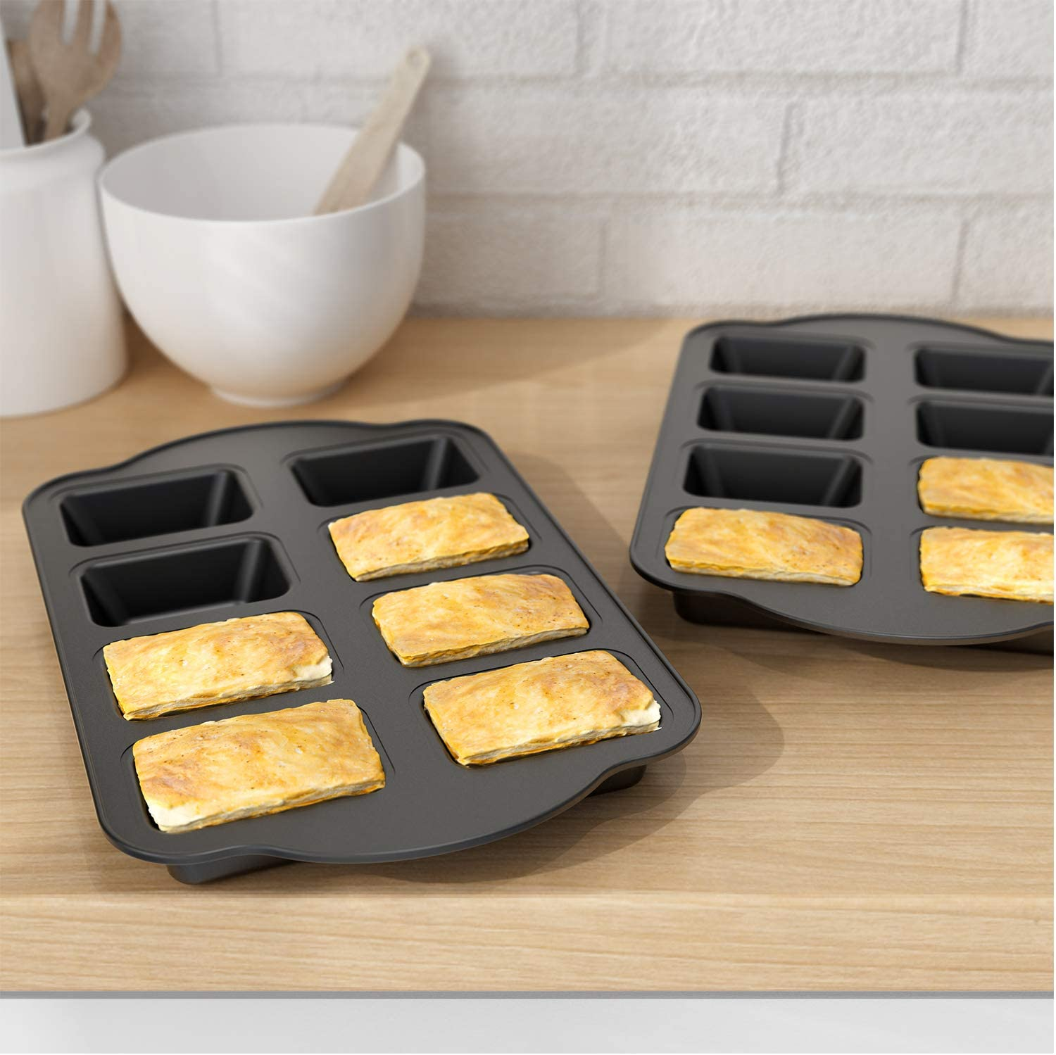 Tiawudi 2 Pack Non-Stick Mini Loaf Pan, Carbon Steel Baking Bread Pan, 8-Cavity image number 3