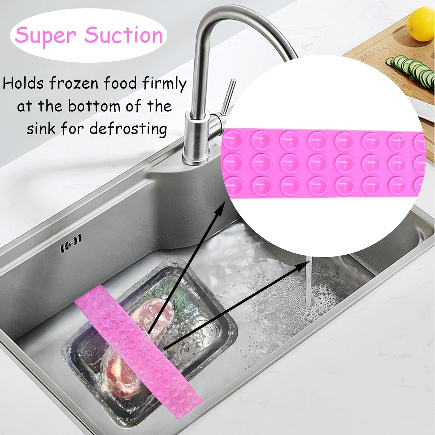 Silicone Thaw Belt for Meat Frozen Food Rapid Defrosting Tray with Suction Straps Claw Holder Blue Pink Kitchen Tool Thaws in Minutes Sink Mat Thawer Plate Faster Defroster Gadgets for Steaks Chicken image number 5